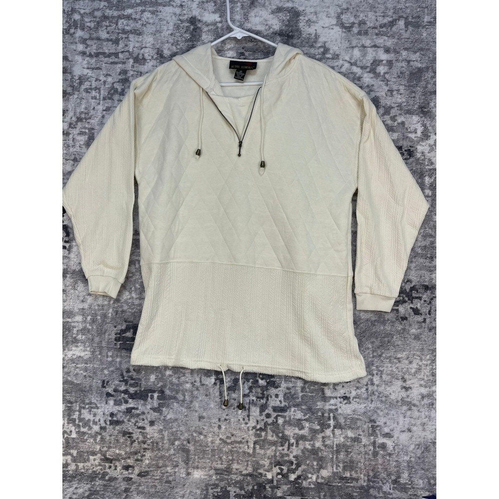 Vtg Cream 90s Quilted Softcore Y2K Cozy Corehoodie Pullover‎ Layering Piece